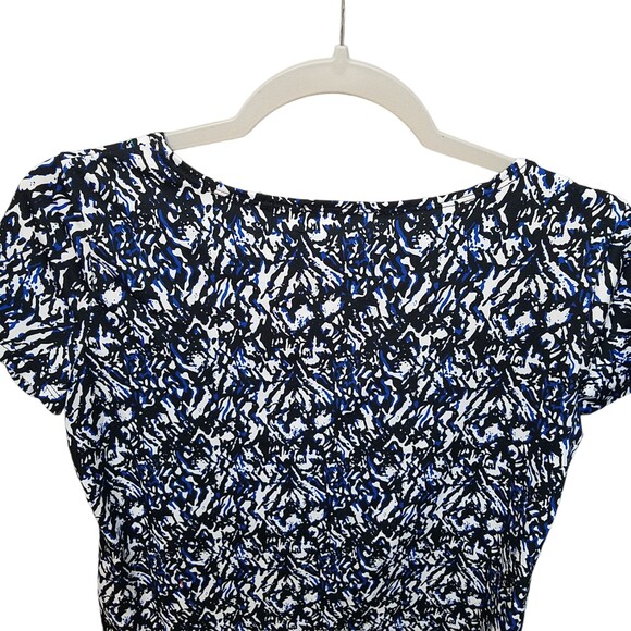 Elementz Womens Sz PM Blue Black Geometric Short Sleeve Blouse - Picture 5 of 9